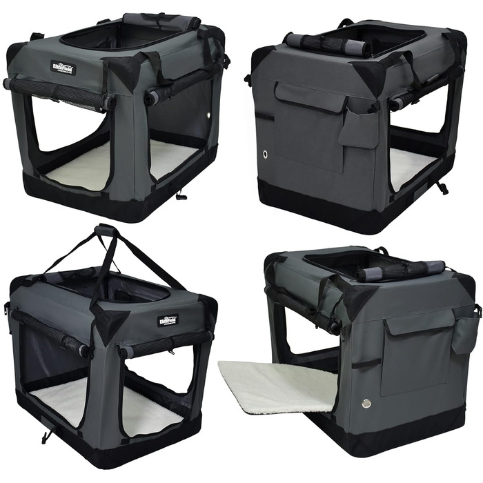 Клітка для собак EliteField з 3 дверцятами, складана, м'яка, з сумкою для перенесення та флісовою підстилкою, для дому та вулиці, 91.4 x 61 x 71.1 см