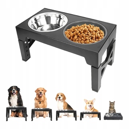 Подвійна металева миска для собак на регульованій підставці 2в1 (захист від розбризкування)