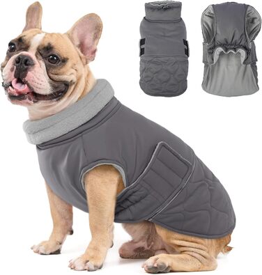 Теплий зимовий одяг для собак - куртка з отвором для шлейки, підійде для коргі, кокер-спанієль (Сірий L)
