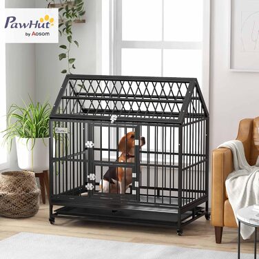 Клітка для собак PawHut для великих порід, транспортна, на колесах, 2 двері, знімний піддон, 123x74x125 см, сталева, чорна