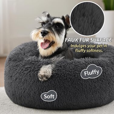Затишне ліжко для собак у вигляді пончика, м'який плюш, кругле ліжко для котів, зручне, м'яке, можна прати, подушка, самонагріваюче ліжко для тварин з антиковзним дном, місце для сну та відпочинку (50 x 50 x 20 см, темно-сірий)