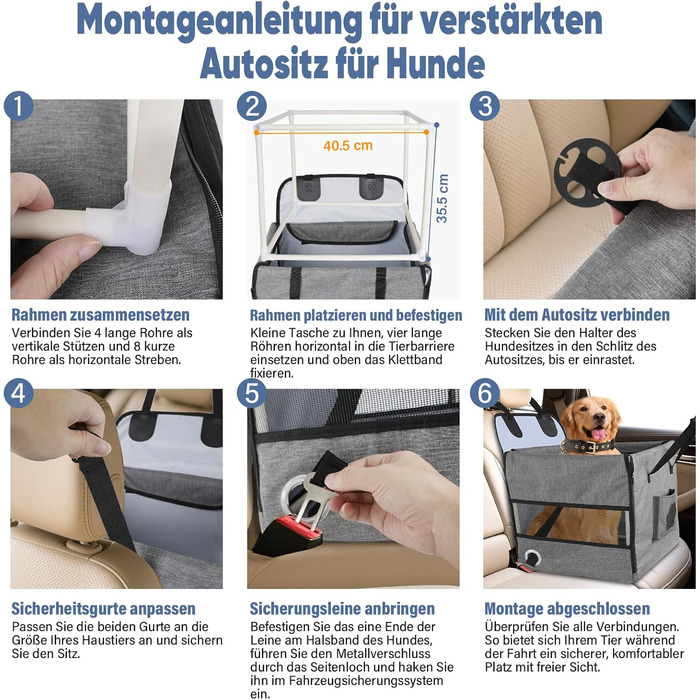 Автокрісло для собак 44x40x40 см – міцне автокрісло з ременем безпеки та сіткою – складний собачий кошик для заднього сидіння авто для маленьких та середніх собак, водонепроникне та зручне