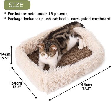 Котяче дряпальня з картону з коробкою для дряпання, міцне велике ліжко для котів, пухкі дряпальні дошки з гофрокартону, знімні, двосторонні, захист меблів (44×34×14см), Бежевий