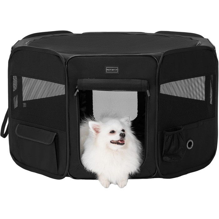 Складаний вольєр для цуценят Petsfit M чорний, знімний верх і низ, поп-ап вигул для собак, котів, кроликів, із блискавкою