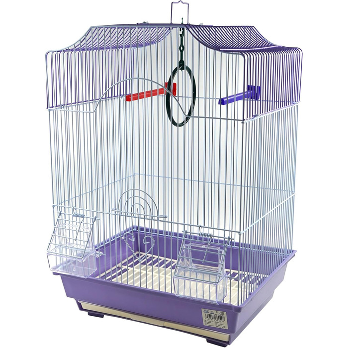 Клітка для птахів з годівницями, жердинами та гойдалками, 34,5 x 28 x 49,5 см, зелена/фіолетова