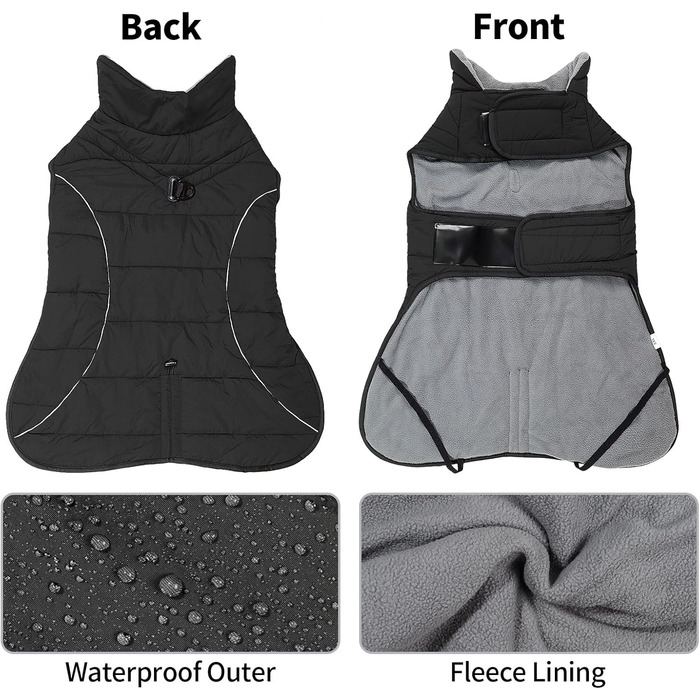 Зимовий теплий пуловер для собак Heywean з флісу, куртка для собак з D-початком, відображає світло, з клямками, для маленьких та середніх собак, зелений (M, чорний)