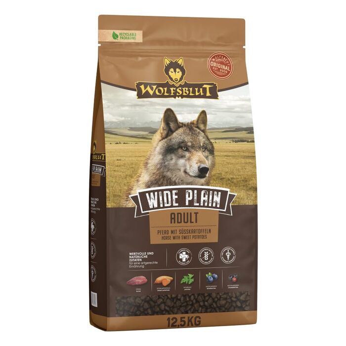 Сухий корм для дорослих собак WOLFSBLUT Wide Plain з кониною, беззерновий, з суперфудами, 12.5 кг
