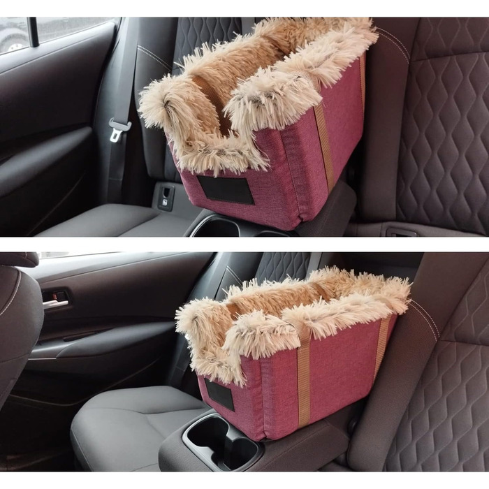 Автомобільний підлокітник для собак | Універсальний, миючий, зносостійкий, для середніх консолей, передніх та задніх сидінь | Сумка для собак, для маленьких порід | Колір: Бордовий