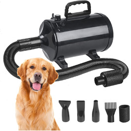 Професійний фен для собак 3200W з 4 насадками, чорний, для грумінгу