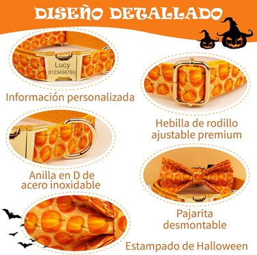 Персоналізоване собаче ошийник з металевою застібкою, двостороннє оксамитове ошийник з іменем та номером телефону, регульовані розміри для собак маленьких, середніх та великих порід (на Хелловін)