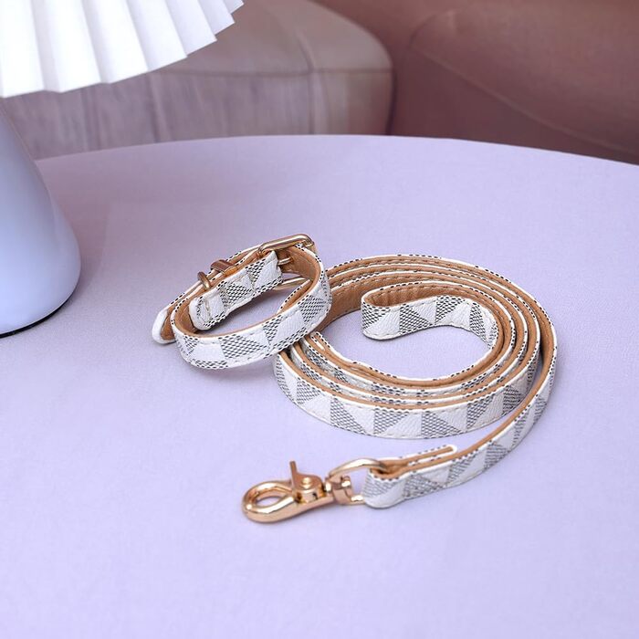 Нашийник для собак та котів Viwind з м'якої шкіри, регульований, повідковий комплект (1.5/2см), білий