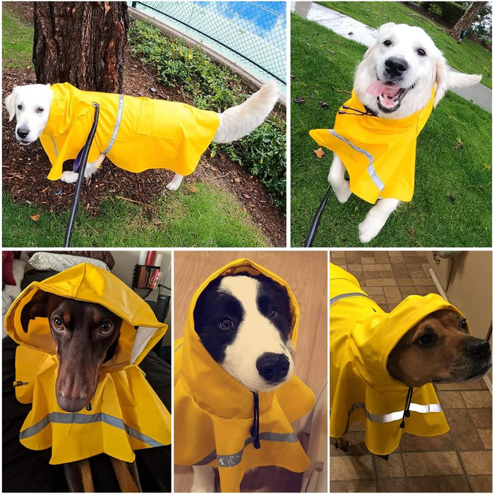 Дощовик для собак, дощовий плащ для собак з капюшоном, підходить для шлейки, легкий та світловідбиваючий, для середніх та великих собак (Помаранчевий XL)