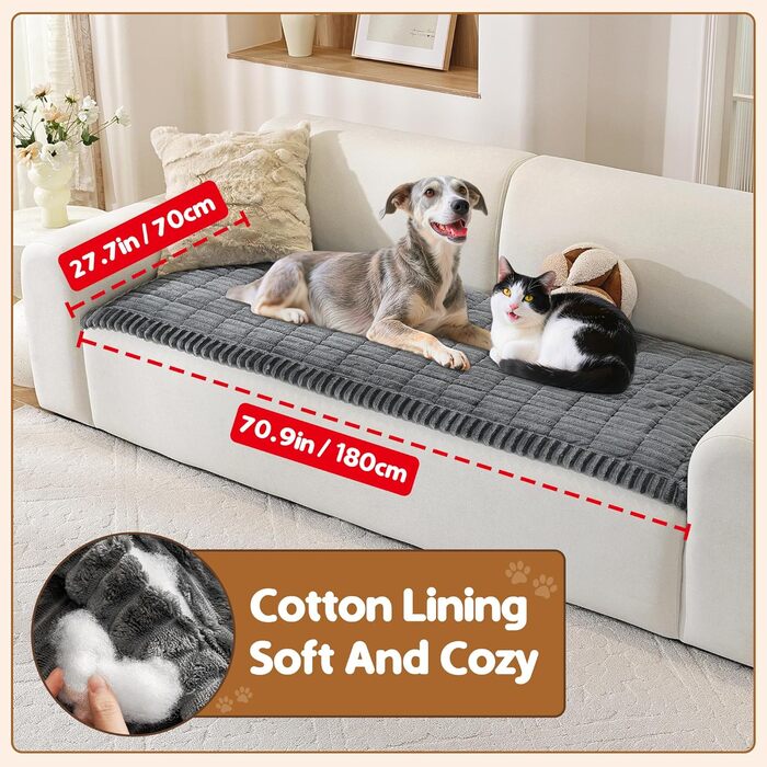 Плед на диван для собак, фланелевий, 70 x 180 см, темно-сірий. М'який, антиковзаючий, для захисту дивану, машинне прання
