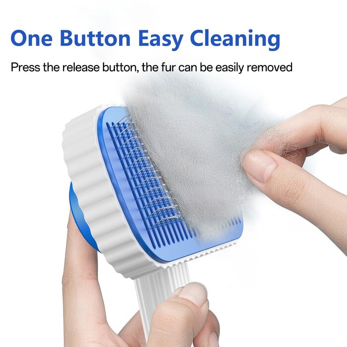 Щітка для собак та котів ACE2ACE - видаляє шерсть з одним натисканням, підходить для довгої та короткої шерсті, біло-блакитна