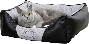 Кербл Pet Kuschelbett Chiara - м'яке ліжко для домашніх тварин, 55x45x18 см, сірий/чорний колір з декоративною короною з стразів