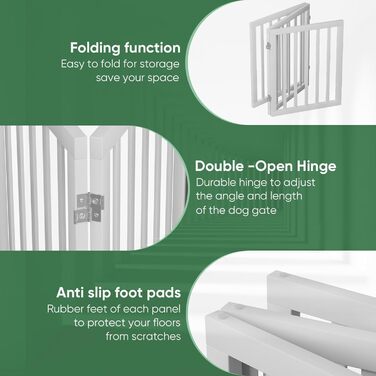 Ворота для собак з бамбука, розкладні, для дверей, внутрішні, 3 панелі (білий)
