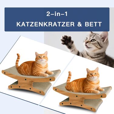 Кігтеточка для котів з будиночком - XL, двостороння картонна кігтеточка 56x26x20см - стабільне ліжко, місце для відпочинку та іграшка-м'ячик з дерева