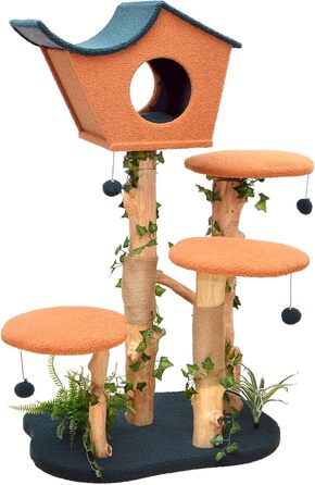 Котячий будиночок з подвір'ям та дряпалкою Fudajo 154 см, з м'яким хутром та деревом, з іграшками