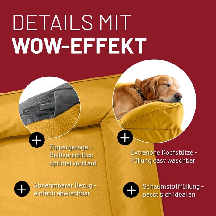 Ортопедичне собаче ліжко Lumaland для дому та вулиці | 70x60 см | для маленьких собак | водовідштовхувальне, з неслизьким дном, миється | жовтий колір
