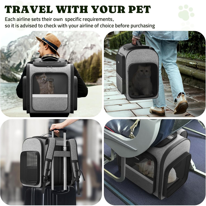 Рюкзак для собак та котів Pawtners, до 8,2 кг, сірий, дихаючий, з міцною сіткою