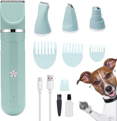 Набір для грумінгу собак 4-в-1: ножиці, щітка, гребінець, тример. Для собак, котів, цуценят. Зелений