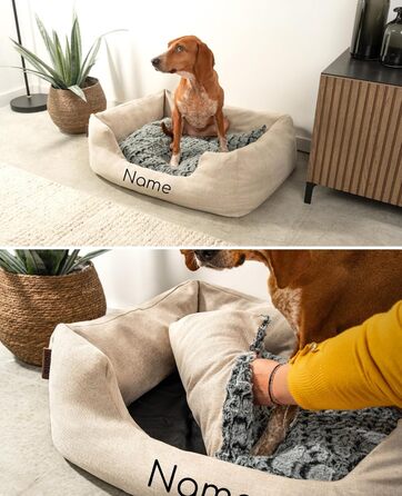 Кругле ліжко для собак та котів Lionto з м'яким двостороннім подушкою, бежеве, 80x60 см