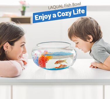 Скляна акваріумна чаша LAQUAL з декором, флуоресцентними камінцями та кольоровими пластиковими деревцями, маленький акваріум-ваза для рибок (бета, золота рибка), стильний декор для дому