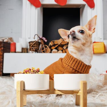 Набір мисок для собак, підняті миски, кераміка, протиковзкий стійкий, 2 шт., 850 мл, білий