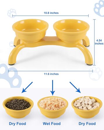 Набір мисок для котів з підняттям 2 шт. - Незламні миски для котів, автоматичне годування з меламіну, миється в посудомийній машині, широка основа з протиковзкими ніжками, миски, зручні для вусів, жовті Double