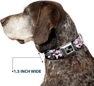 Нашийник для собак Buckle-Down Punk Princess: серце, хрест, черепи, чорно-білий, ширина 2,5 см, обхват 38-66 см