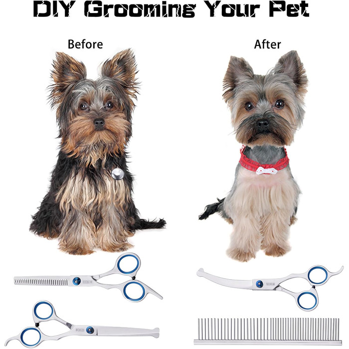 Набір для грумінгу собак 5 в 1: професійні ножиці для грумінгу з безпечними закругленими кінцями, срібні