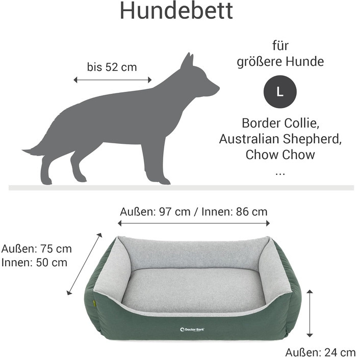 Ліжко для собак середнього розміру Doctor Bark - зручне та м'яке гніздище, зелений колір, 97x75 см, Made in Germany