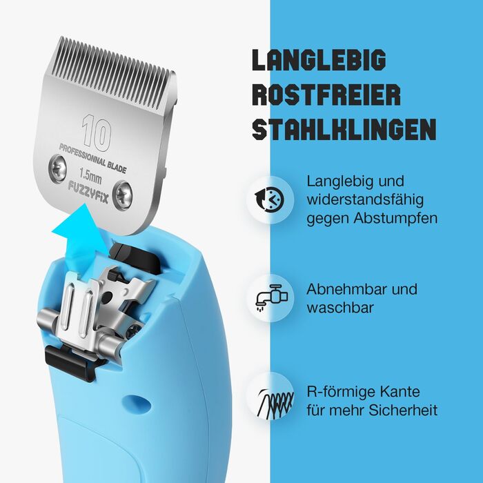 Професійна машинка для стрижки собак FuzzyFix: 2 швидкості, ергономічний дизайн, для собак та котів, стрижка густого, довгого та кучерявого хутра, блакитна