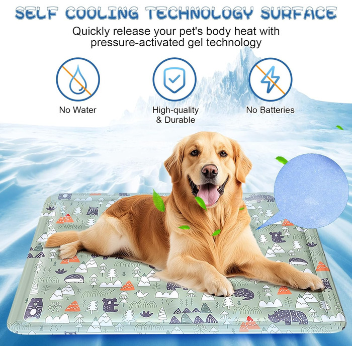 Кühlmatte Hunde: Охолоджуючий килимок для собак та котів 50x65 см. Самоохолоджуючий, водовідштовхуючий, з нетоксичним гелем. Для дому та вулиці.