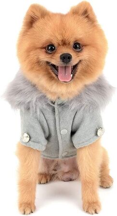 Зунеа Тепла куртка для тварин Pea Coat для цуценят, флісова куртка, жакет для маленьких собак і котів, зимовий парка, вітрозахисний, з штучним хутром, європейський стиль, сірий, великий розмір