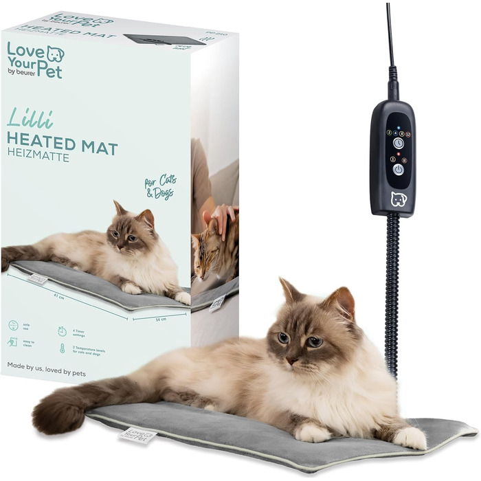 Електричне грільне ліжко Beurer Kira для собак та котів, з таймером, 41 x 34 см, миється при 30°C, зносостійке та водонепроникне