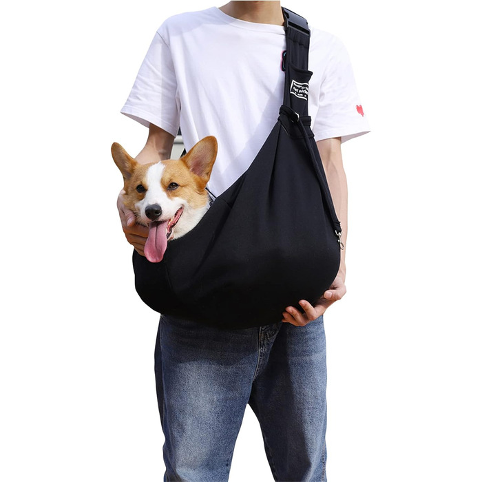 PETCUTE Сумка-переноска для собак до 7.5 кг, чорна. Регульований ремінь, переноска з передньою кишенею, сумка через плече для собак, для прогулянок та активностей на свіжому повітрі
