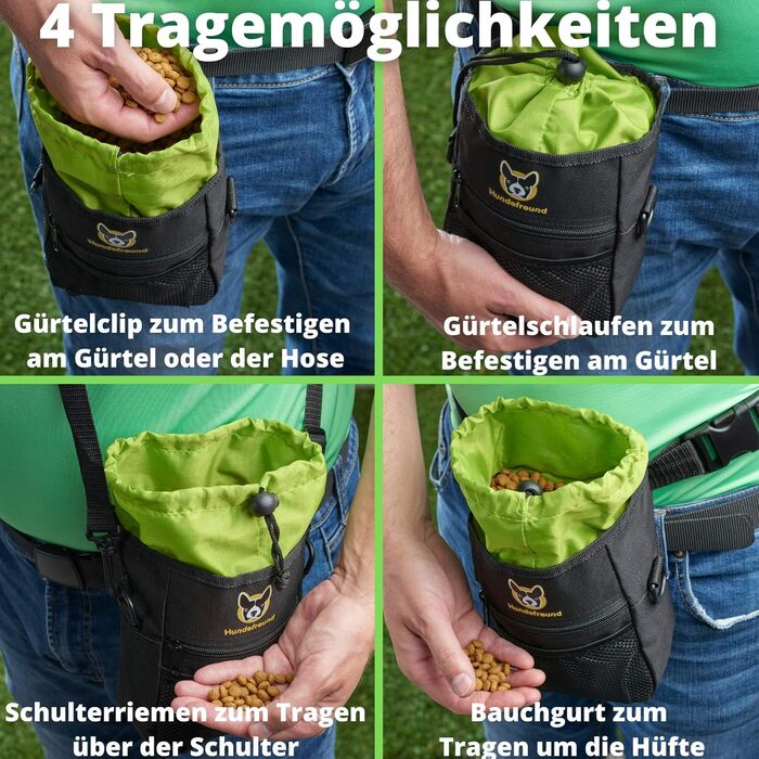 Сумка для корму для собак велика, 4-в-1 для тренувань | З бавовняним ремінцем, кліпсою та петлями | 4 відділення для ласощів (19x14x7 см)