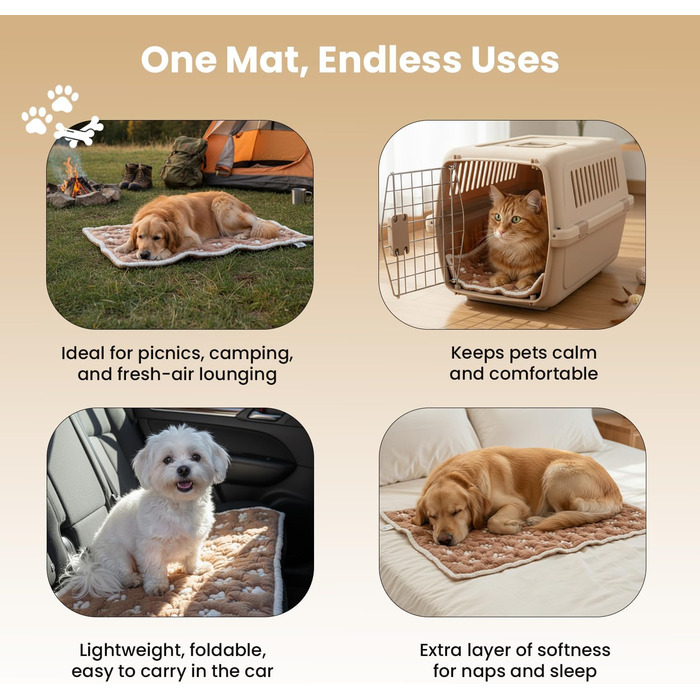 Килимок для собак та котів PetMat з органічної бавовни, 40,6 x 61 см, двосторонній, безшовний, м'який 3D-в'язаний, для лежанок, бежевий