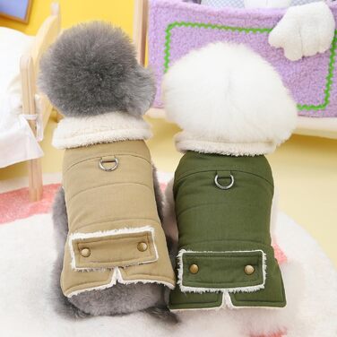 Зунеа - тепла куртка для собак маленьких порід, з флісовою підкладкою, для цуценят, зимовий одяг з кільцем для повідка, захист від холоду, жилетка, куртка, плащ, для Чихуахуа, Пуделя, розмір M, зелена