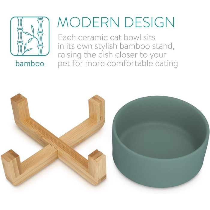 Набір мисок для котів та собак Navaris 2 шт. з підставкою - годівниця для тварин, керамічні миски, зелений колір