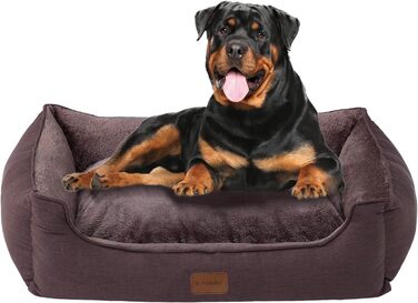 Ортопедичне ліжко для собак середніх та великих порід, 73x59x18 см, супер м'яке та затишне, кошик для собак з високим бортиком, знімний та пральний чохол, неслизьке, темно-коричневе, для дому та авто