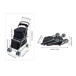 Двоярусний візок для домашніх тварин для собак та котів середніх та маленьких порід - Легкий візок-переноска для прогулянок, подорожей та відпочинку на природі, до 20 кг (Чорний)