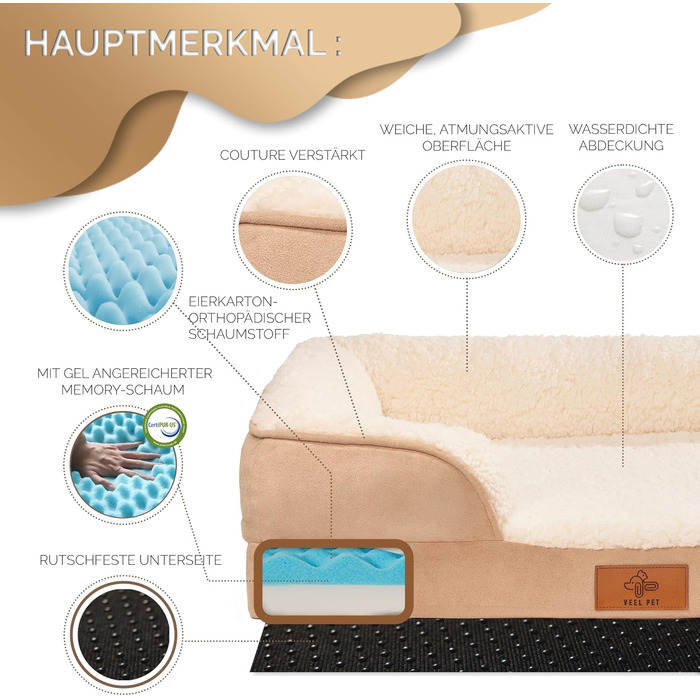Ортопедичний лежак для собак, розмір S – теплий зимовий лежак з Memory Foam, знімний та пральний чохол, водонепроникний, зручний диванчик для маленьких собак