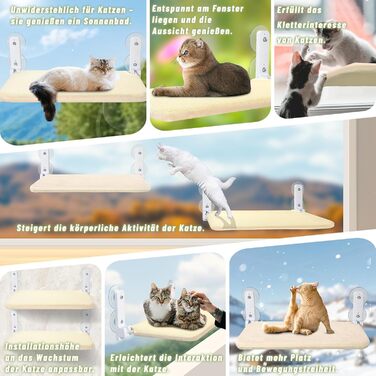 Кігтеточка-ліжко для котів Casgee на вікно 60x30 см, кріпиться на присосках, розкладне ліжко для котів на віконну раму, до 20 кг, бежеве