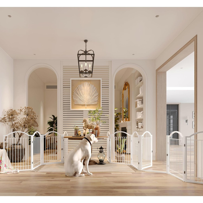 Металеве вольєр для собак BHG, без монтажу, з дверцятами, 304,8 x 81,3 см, аккордеон, білий, 5 панелей