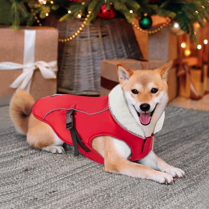 Зимова куртка для собак EMUST, тепла та вітронепроникна, червона, для середніх собак, розмір M