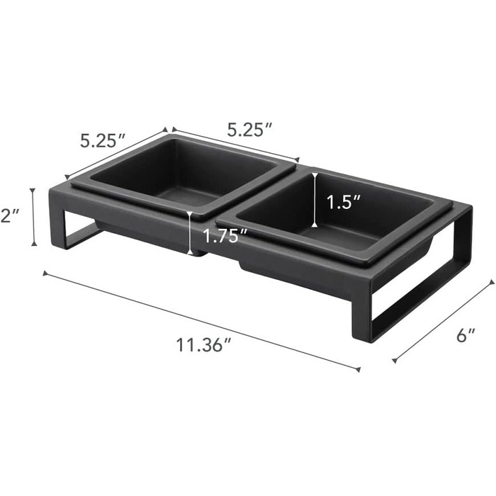 Yamazaki Home підставка для корму з керамічними мисками для котів і собак, сталева, 2 миски по 300 мл, нековзка