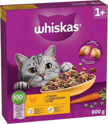 Сухий корм для дорослих котів WHISKAS з куркою, 5 x 800 г