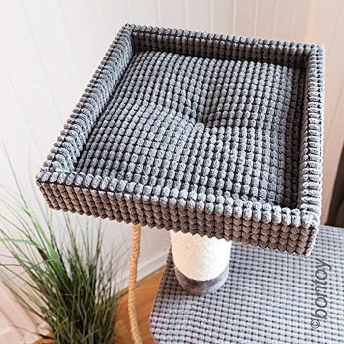 Дряпка для котів Cleo сіра 60x44x150 см з 12 см стовпами з сизалю, ігрова зона, місце для відпочинку, міцна конструкція, сизалевий канат для гри